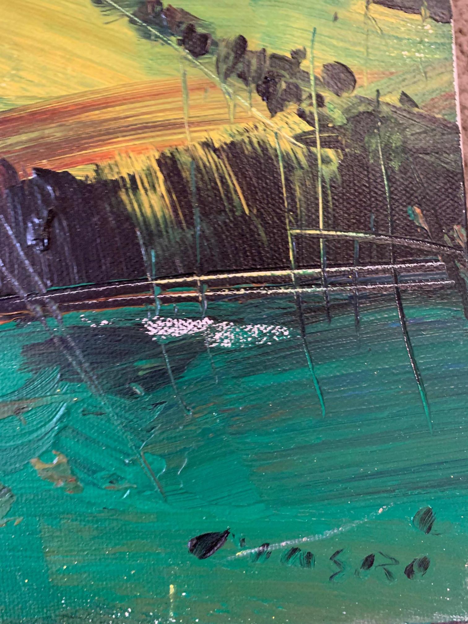 La pradera ' Abstracto contemporáneo y colorido sobre lienzo de Masri - Painting de Masri Hayssam