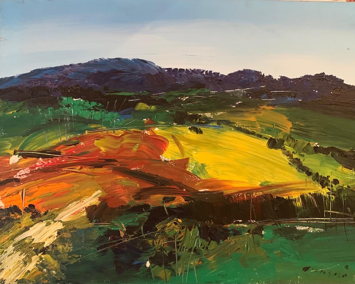 Masri Hayssam Landscape Painting - 'Green And Yellow Horizon ' oil on canvas by Masri