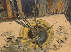 Masri, huile sur toile « Paint brushes and a palette » ( pinceaux et une palette)