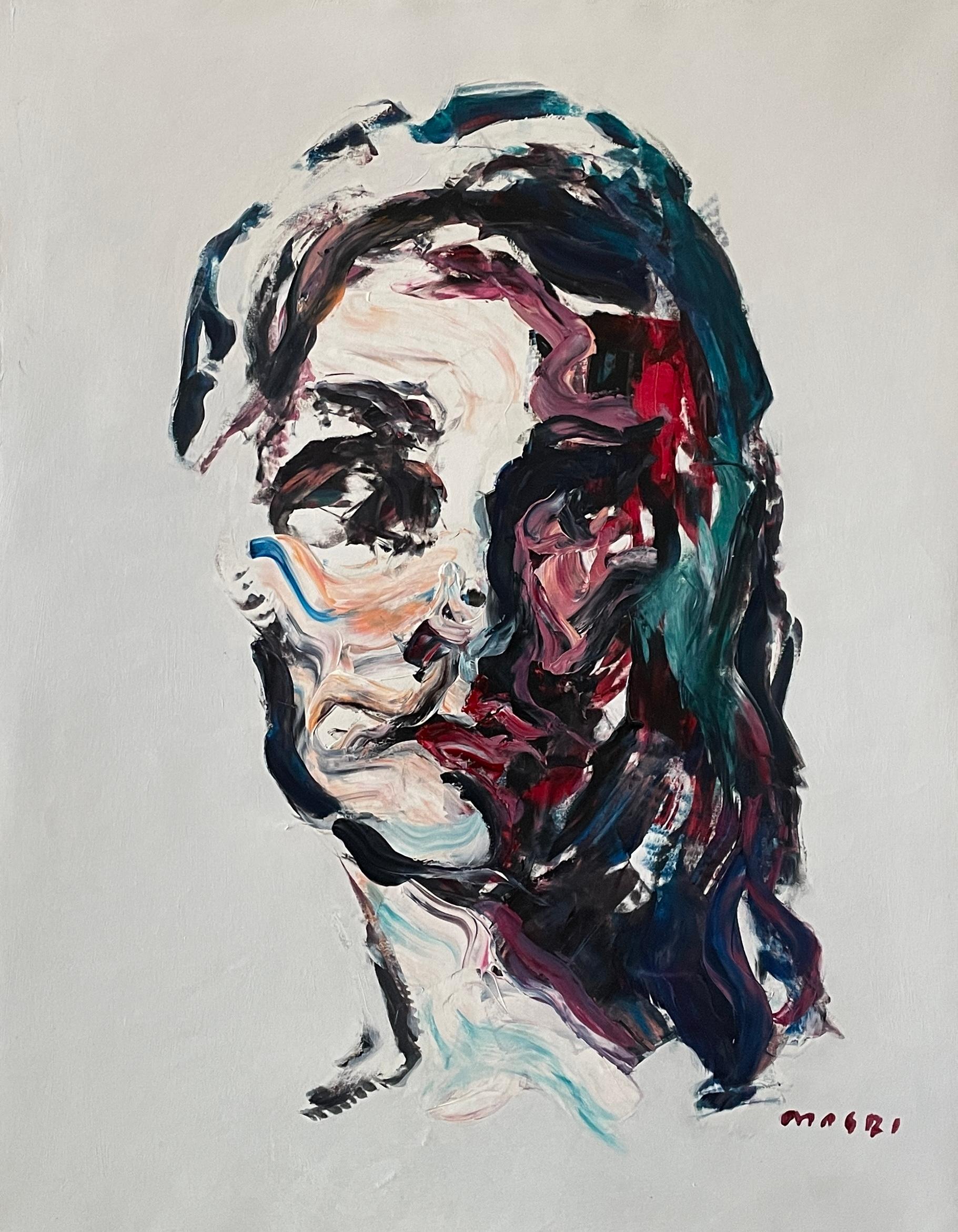 Masri Hayssam Abstract Painting - "Her" Mixed Media Contemporary Abstract Portrait Of A Young Woman by Masri
