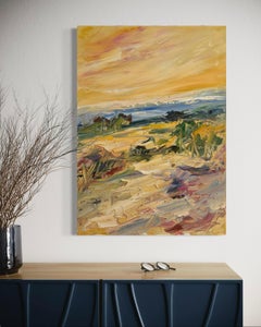 "Hills by the Ocean" - Modern Textured Italian Landscape Original Oil on Canvas