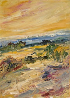 "Hills by the Ocean" - Modern Textured Italian Landscape Original Oil on Canvas