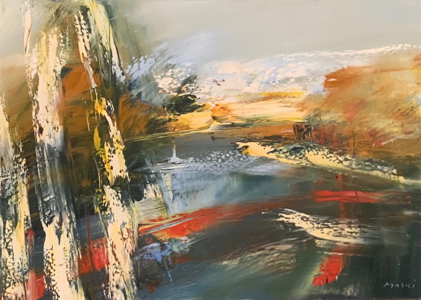 Masri Hayssam Landscape Painting - "Lake Bilancino" Oil on Canvas 20"x28" by Masri