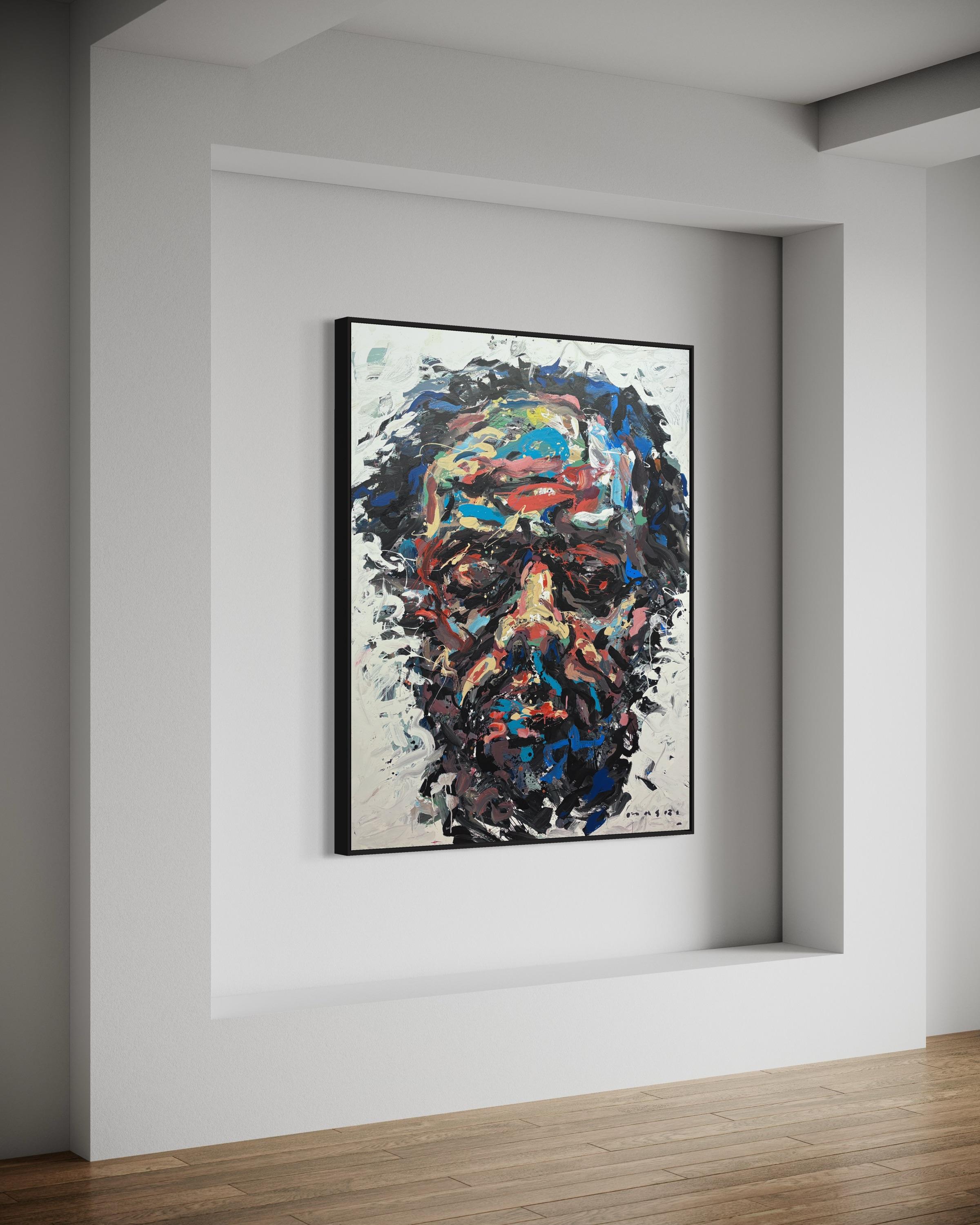 Masri' by Masri - Pintura Abstracta Contemporánea de Gran Colorido Autorretrato en venta 7