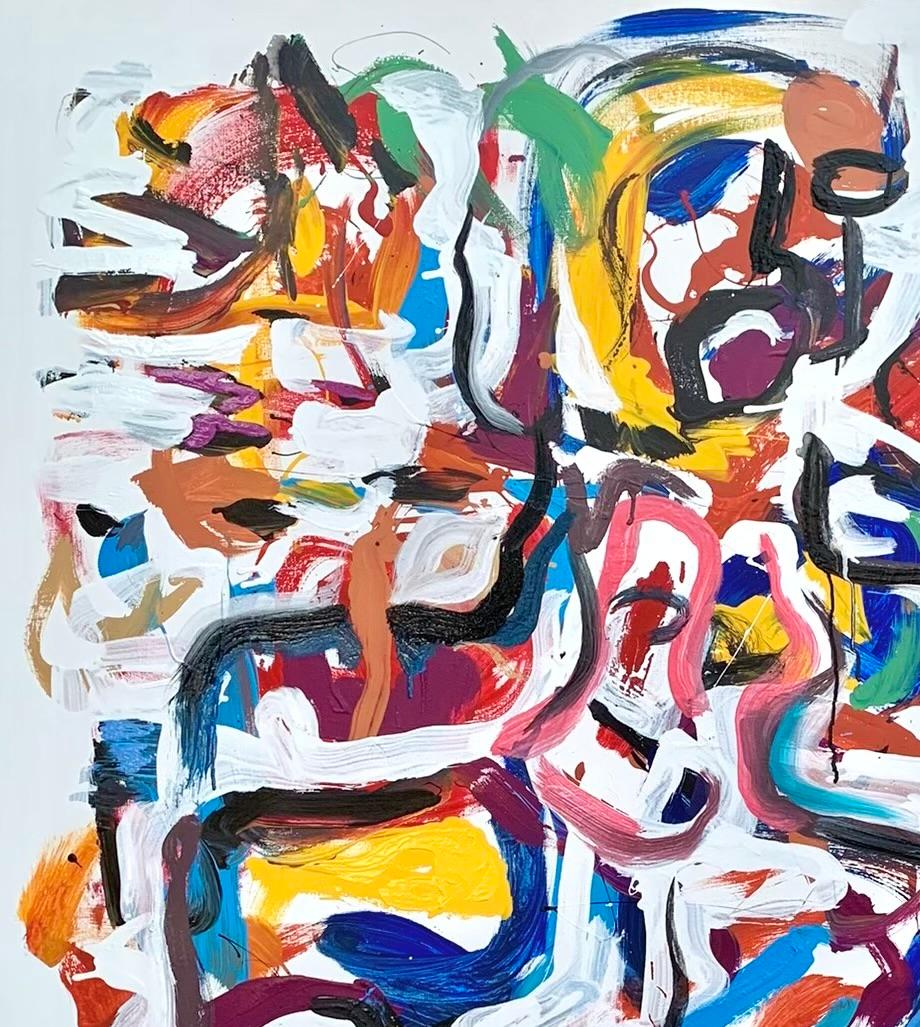 „Memories I“ von Masri – farbenfrohes abstraktes Gemälde in Mischtechnik mit Weiß (Zeitgenössisch), Painting, von Masri Hayssam