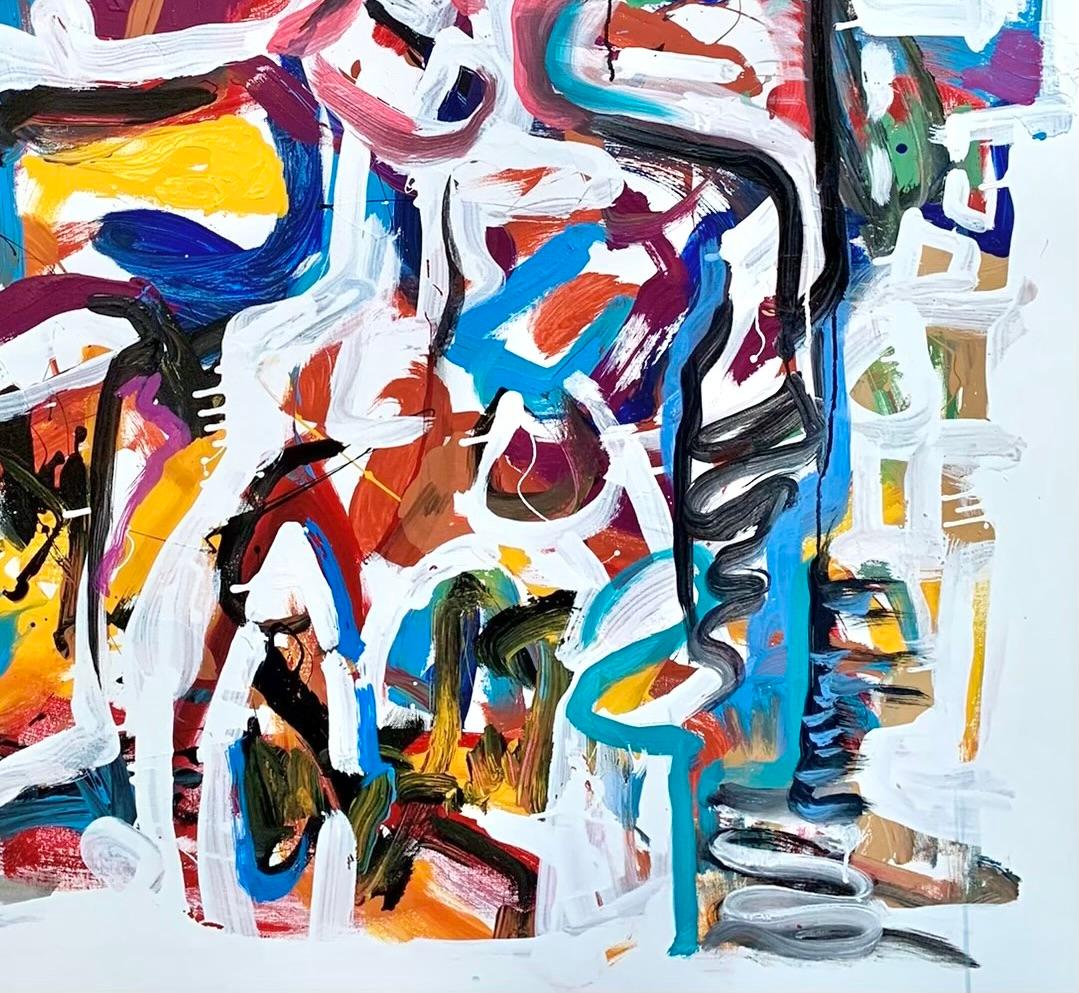 „Memories I“ von Masri – farbenfrohes abstraktes Gemälde in Mischtechnik mit Weiß (Grau), Abstract Painting, von Masri Hayssam
