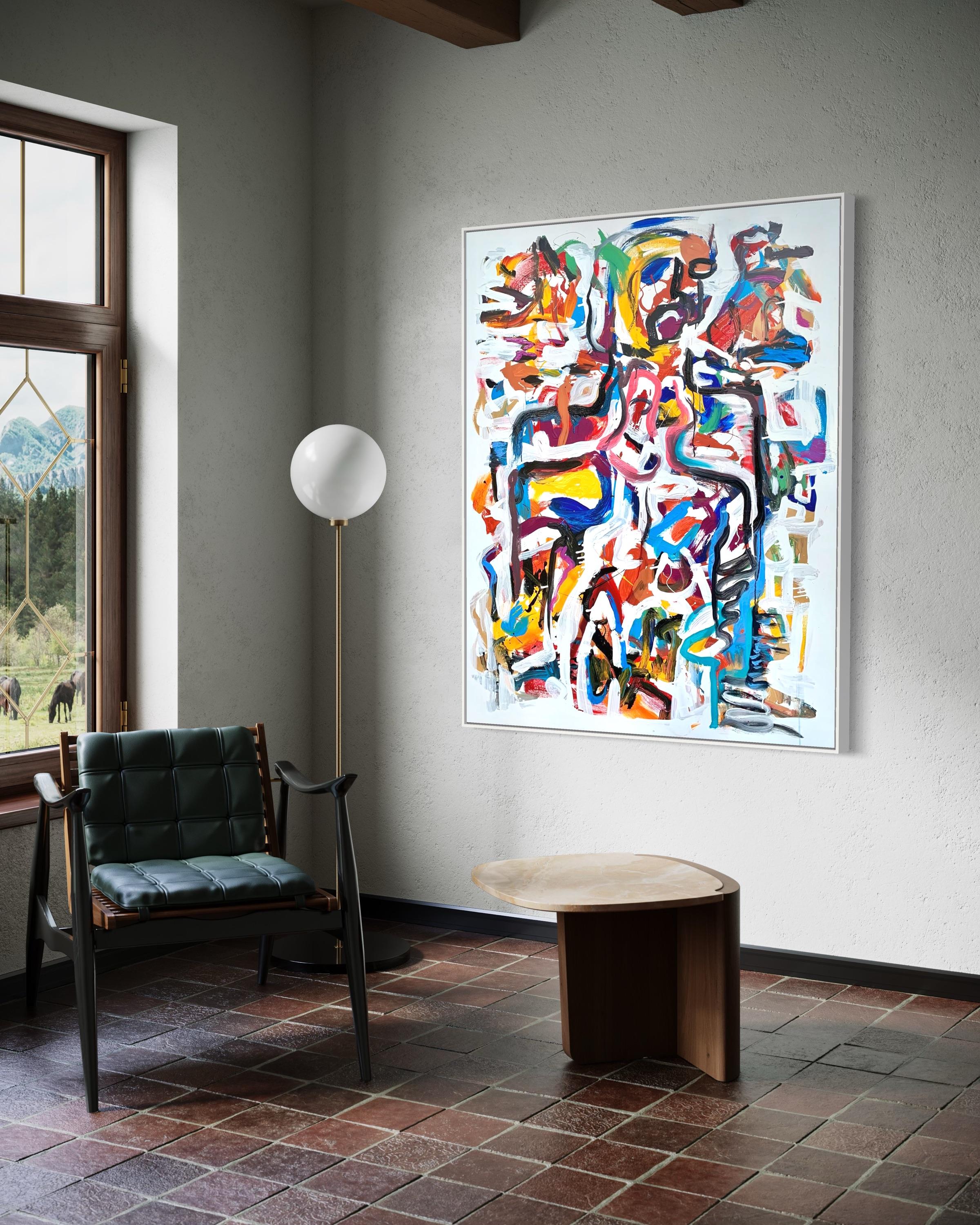 „Memories I“ von Masri – farbenfrohes abstraktes Gemälde in Mischtechnik mit Weiß im Angebot 2