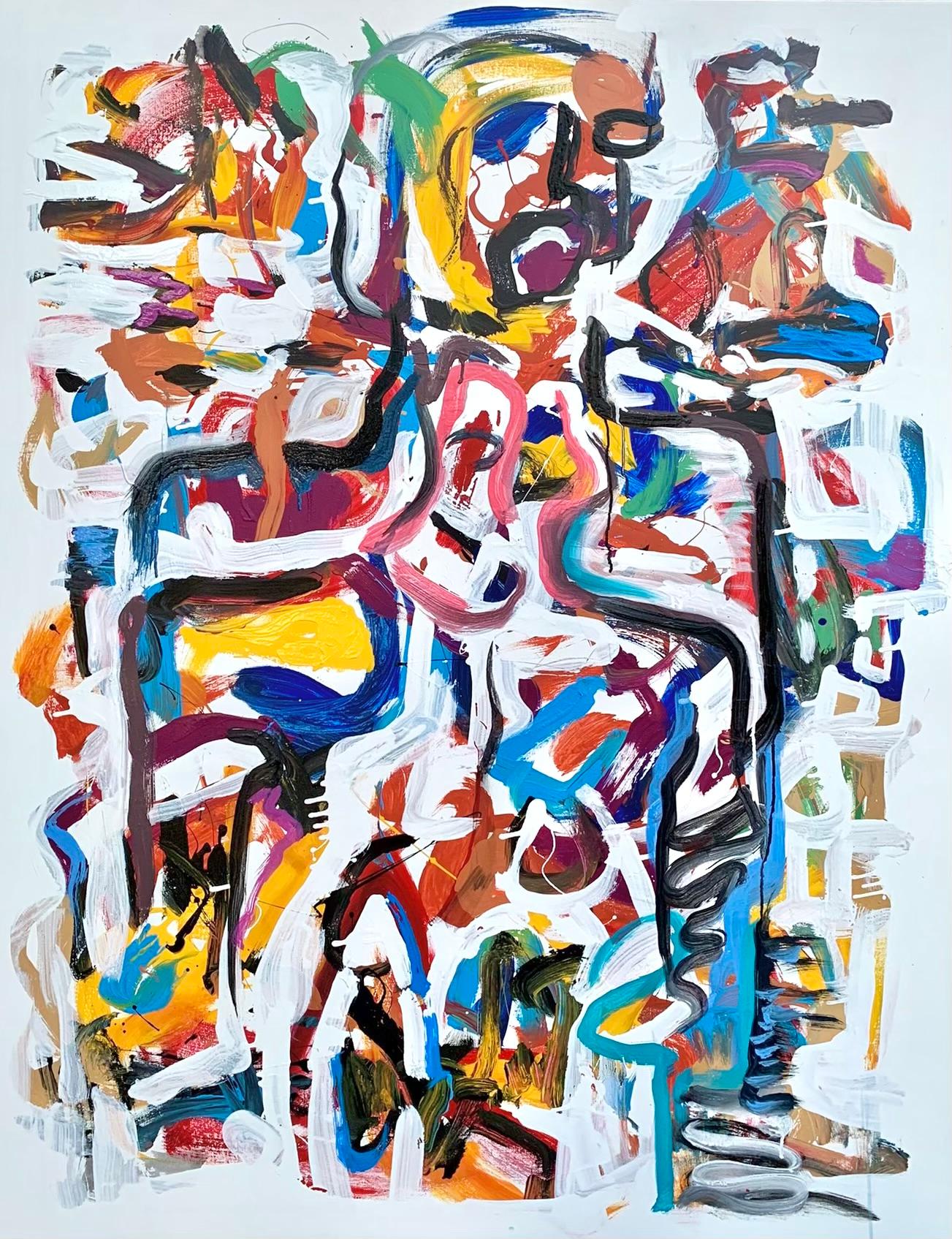 « Mémories I » de Masri - Peinture abstraite colorée en techniques mixtes avec blanc