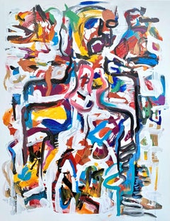 « Mémories I » de Masri - Peinture abstraite colorée en techniques mixtes avec blanc