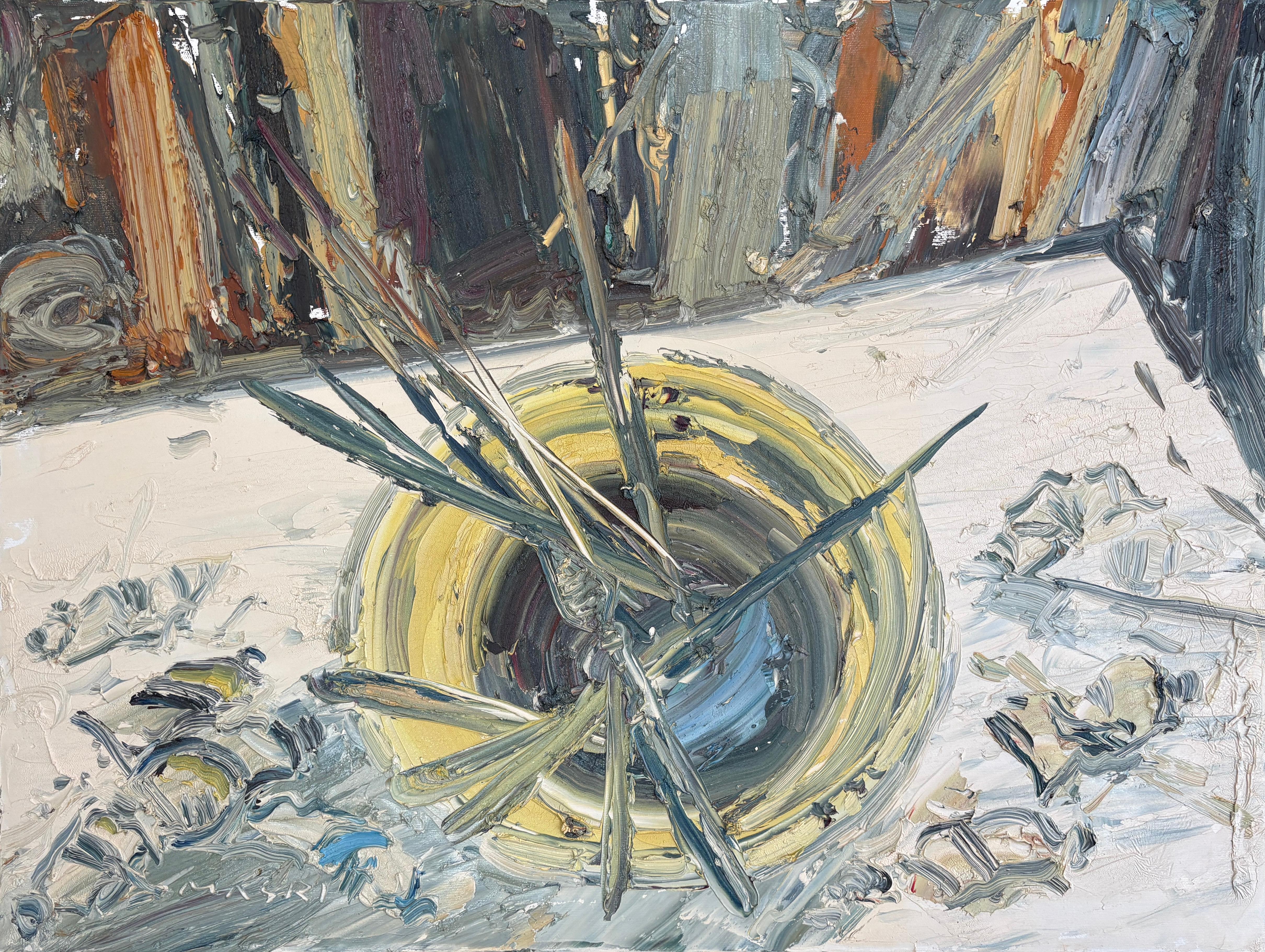 Still-Life Painting di Masri Hayssam - "Pennelli e tavolozza" olio su tela di Masri