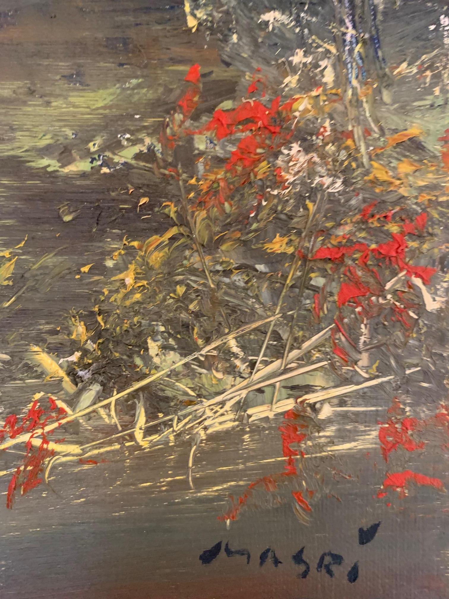 'Nature with Red' oil on canvas by Masri - Landscape Art - Expressionist Painting by Masri Hayssam