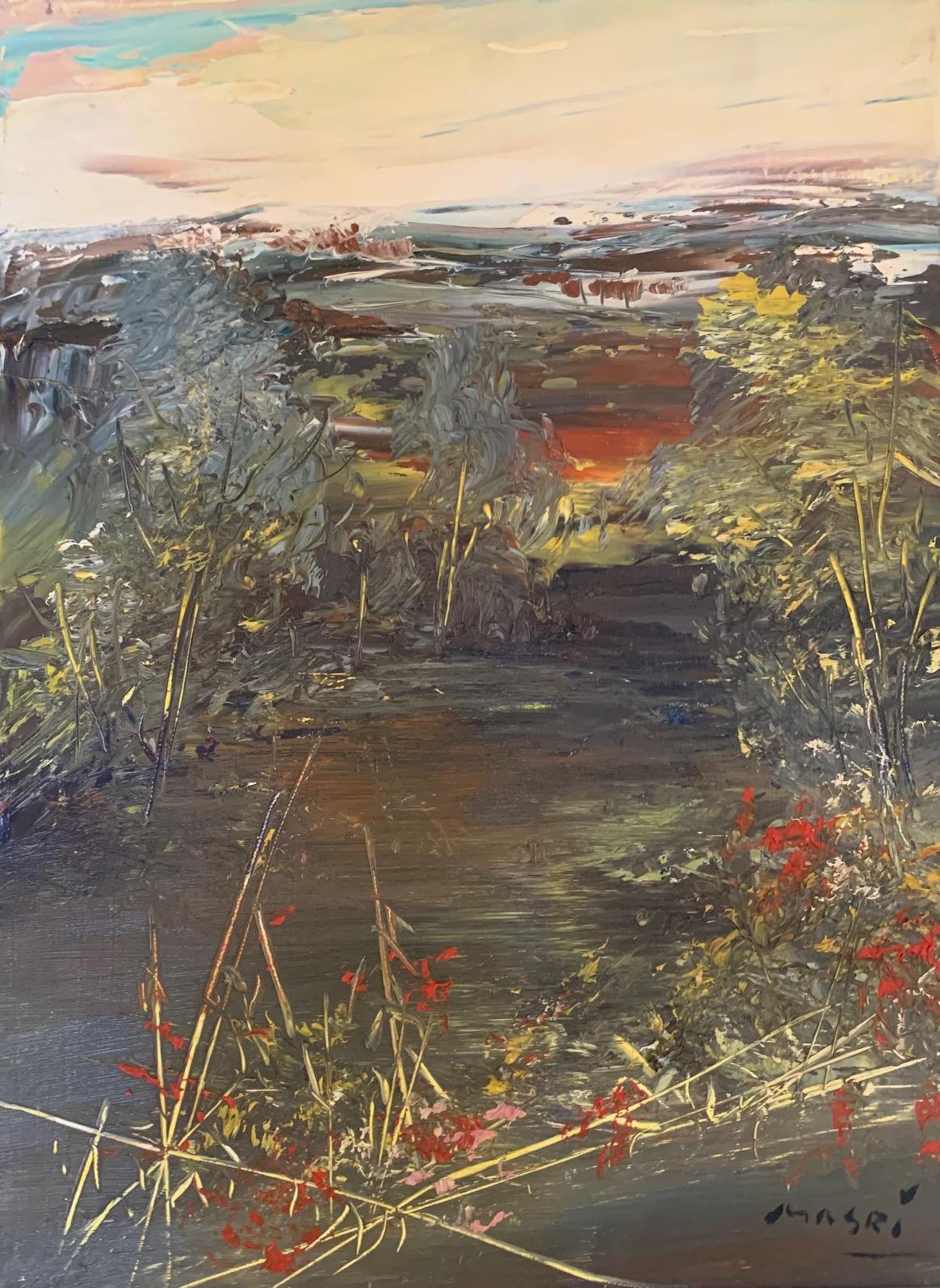 'Nature with Red' oil on canvas by Masri - Landscape Art