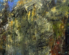 "Nel Bosco" - Italian Abstract Landscape of a Dark Forest - Green and Yellow Oil