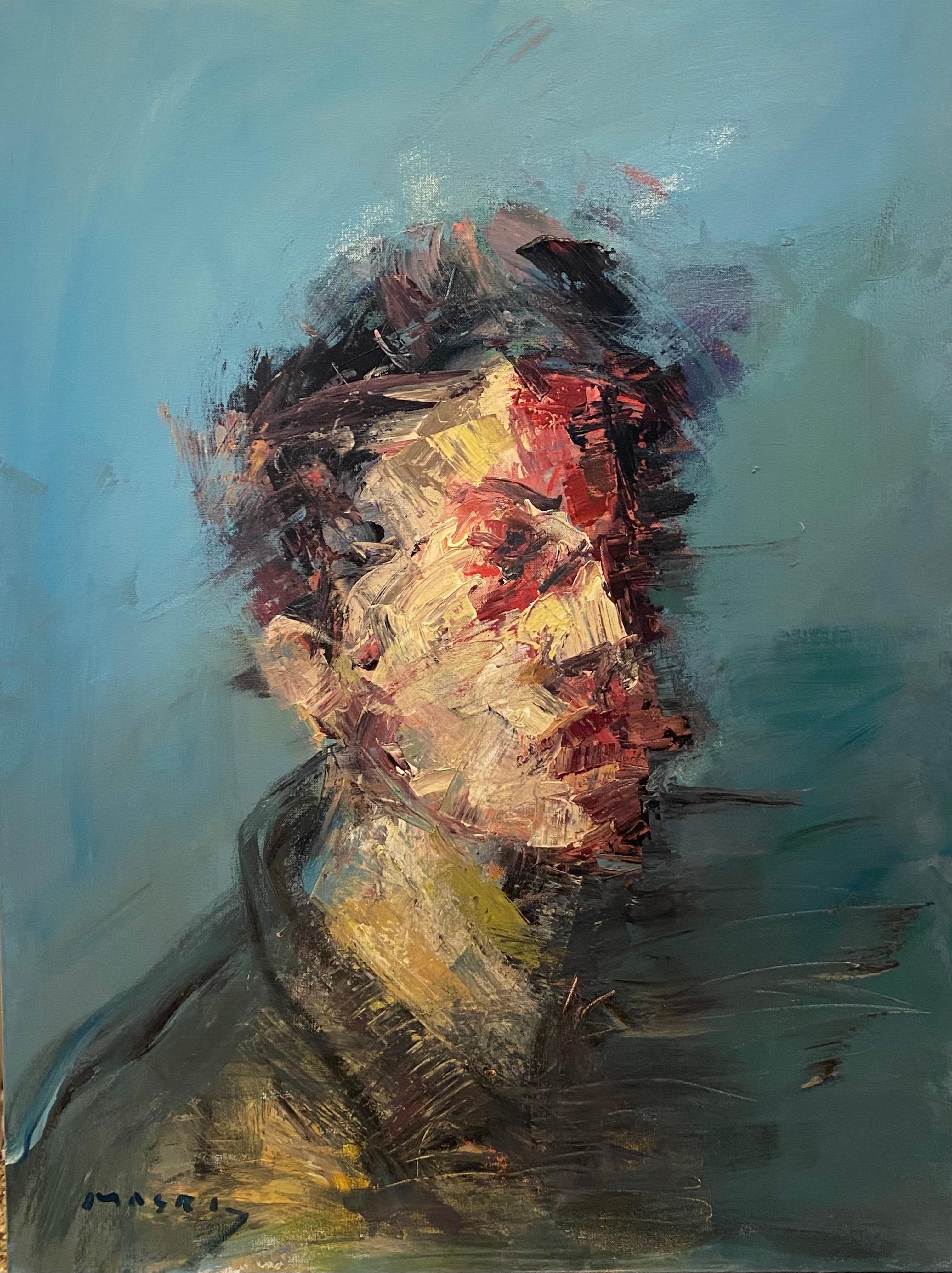 Figurative Painting Masri Hayssam - New Expression #16' Portrait abstrait - Technique mixte 40 "x30" par Masri