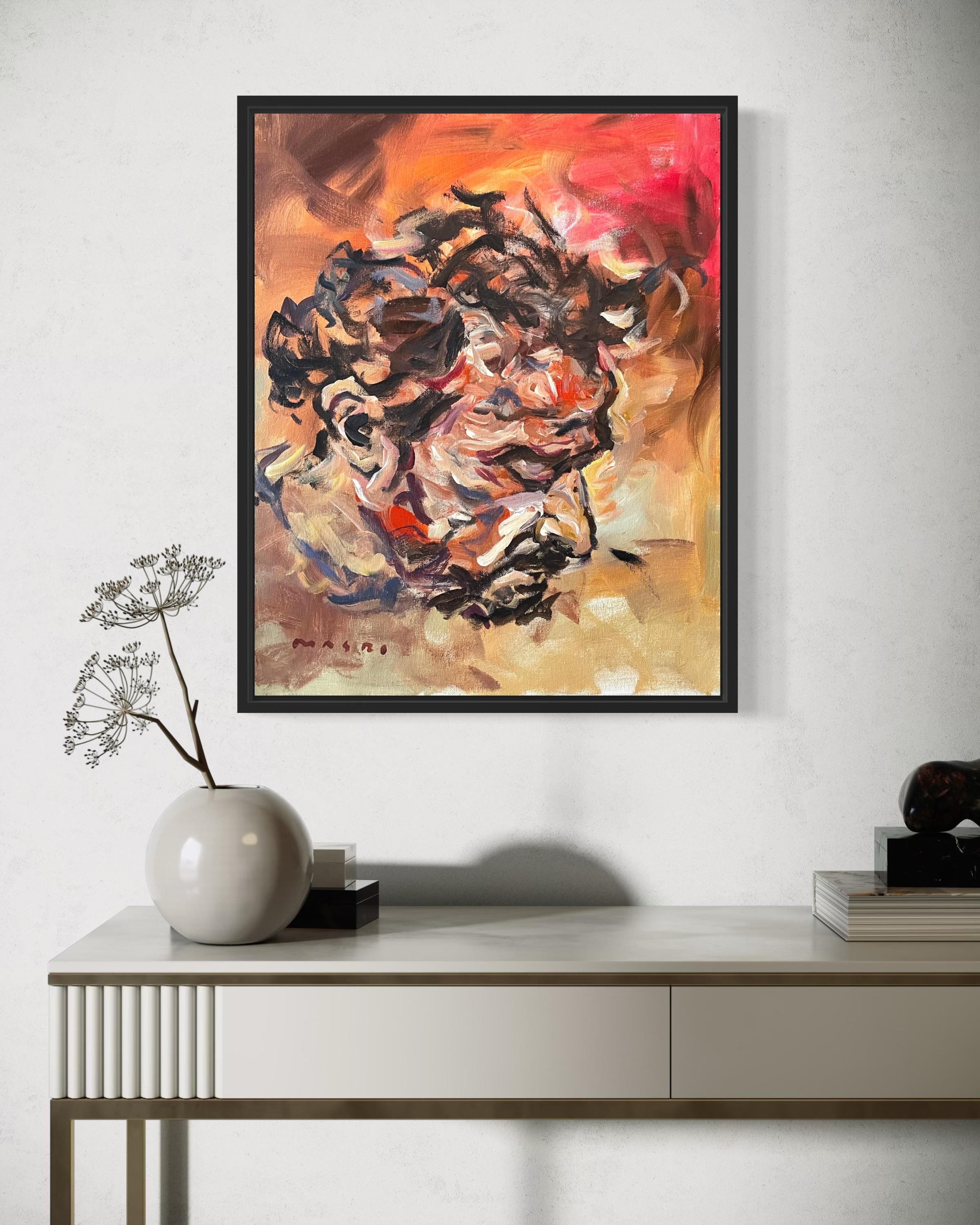 „Obsession“ Abstrakt-expressionistisches Selbstporträt in Mischtechnik von Masri – Painting von Masri Hayssam