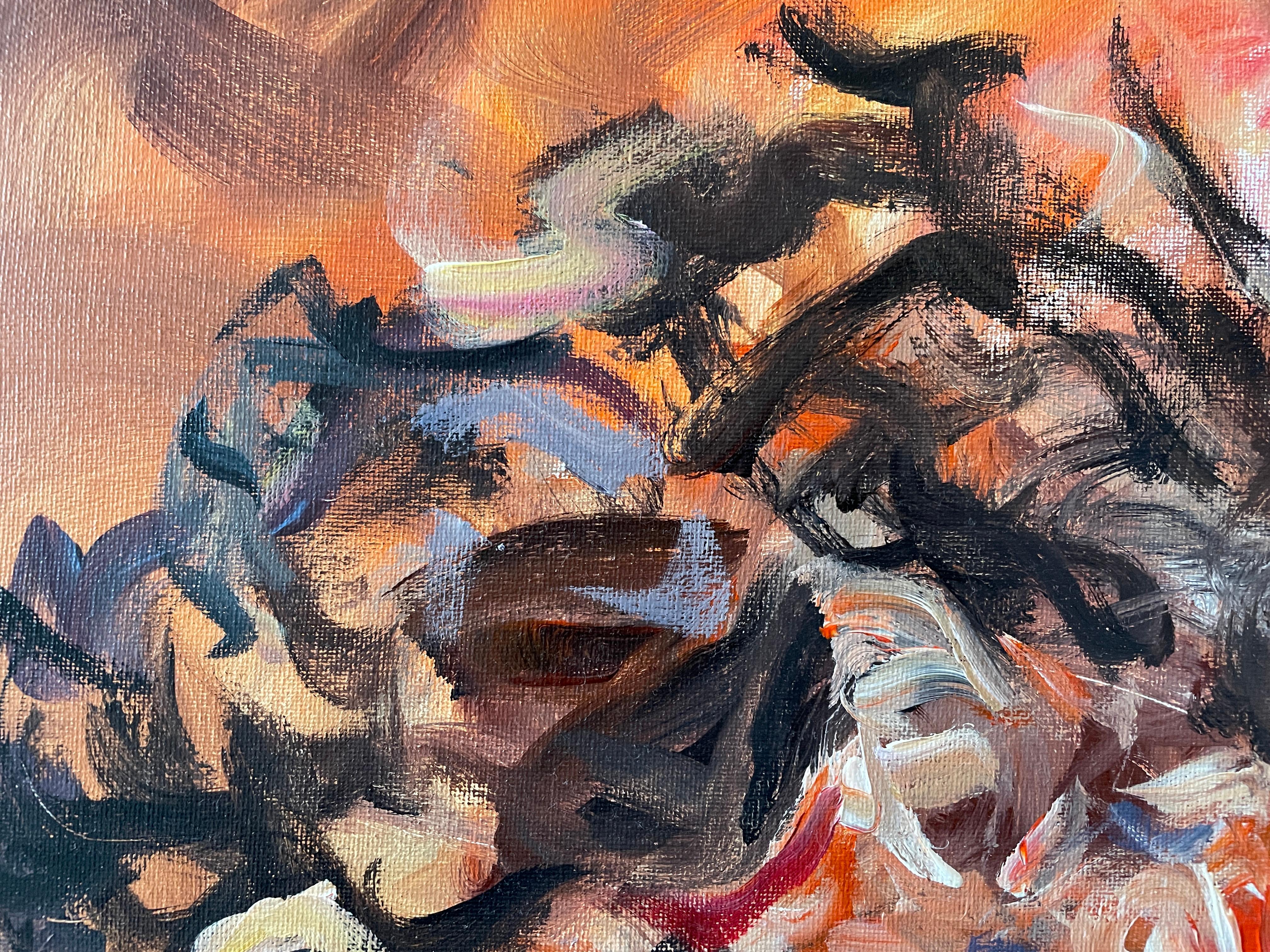 „Obsession“ Abstrakt-expressionistisches Selbstporträt in Mischtechnik von Masri – Painting von Masri Hayssam