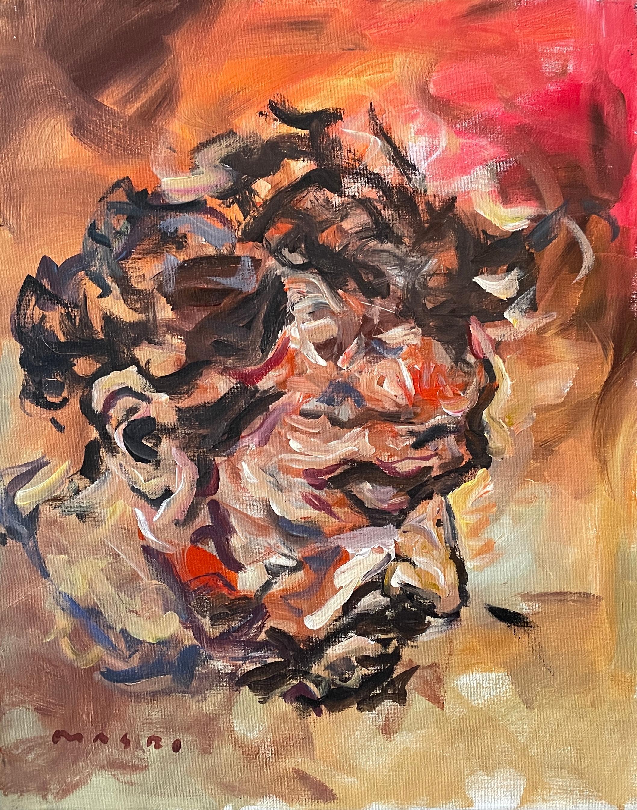 Masri Hayssam Portrait Painting – „Obsession“ Abstrakt-expressionistisches Selbstporträt in Mischtechnik von Masri