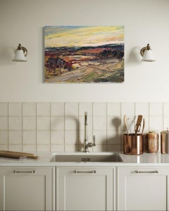 "Fuori Firenze" di Masri - Pittura ad olio di paesaggio contemporaneo sui toni della terra