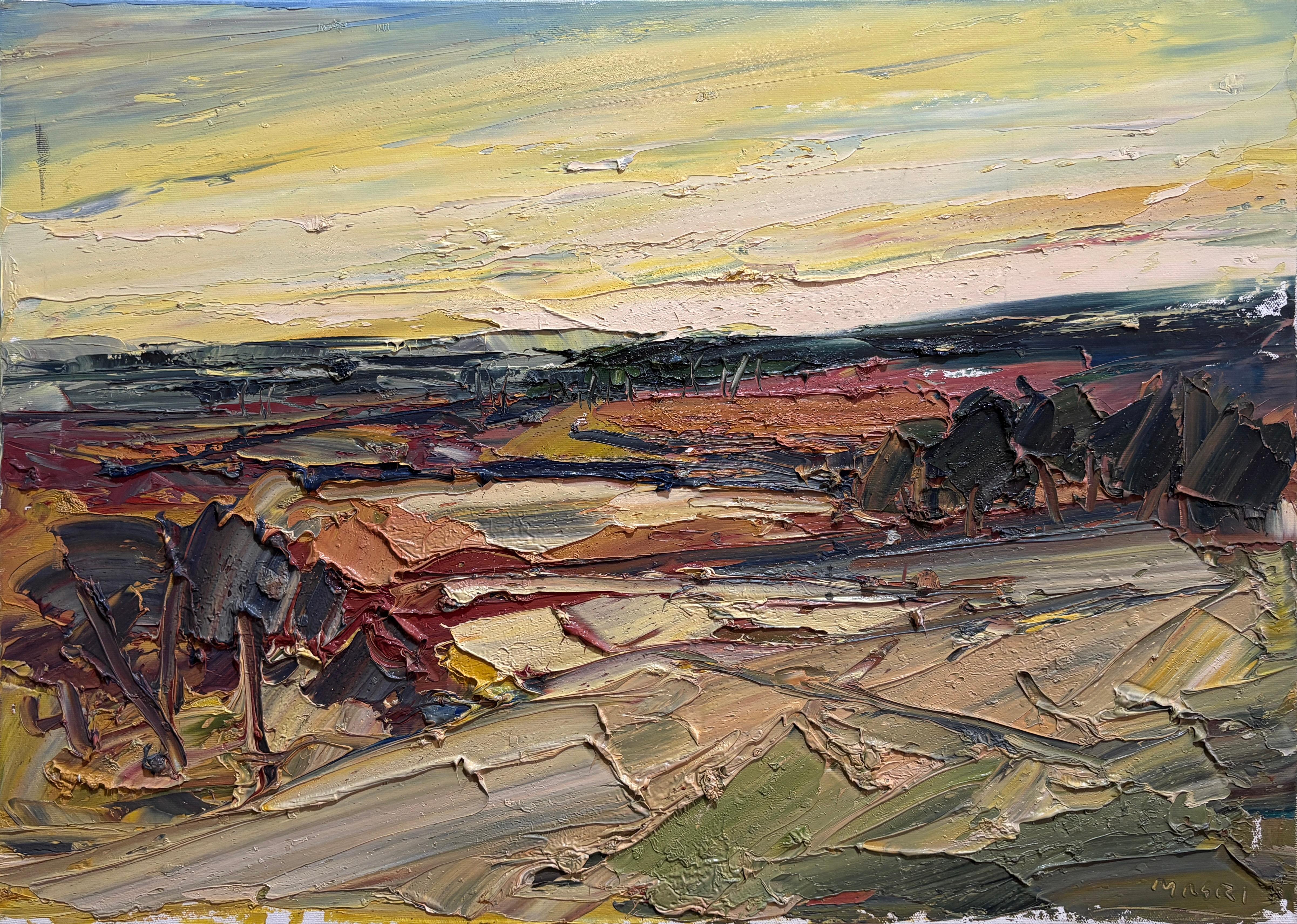 Masri Hayssam Landscape Painting - "Outside Of Florence" - Post-Impressionist Landscape with Muted Earth Tones