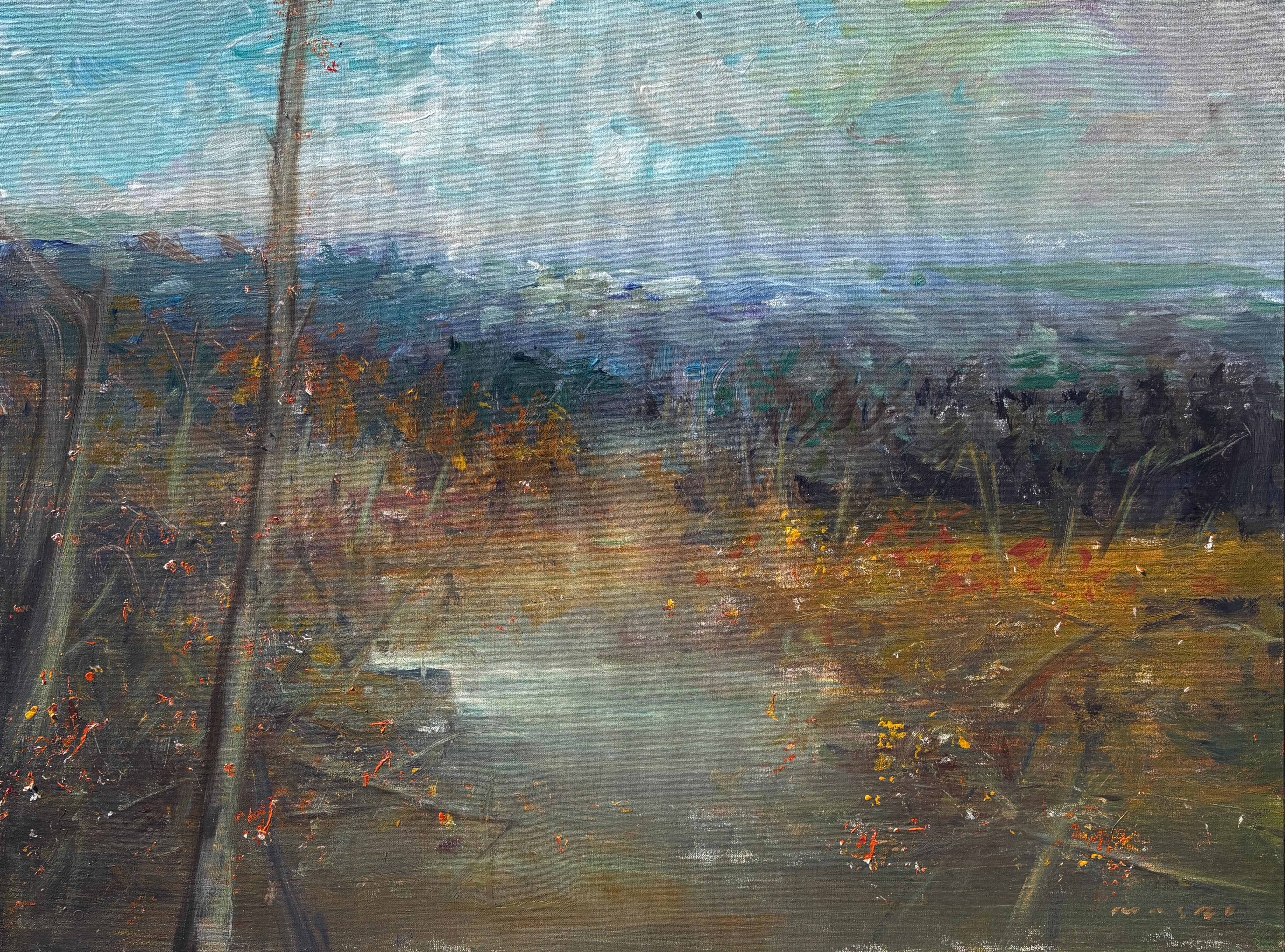 Masri Hayssam Landscape Painting - "Peaceful Silent Landscape" - Modern Vibrant Post-Impressionist River Landscape