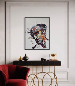 Ponder' by Masri - Portrait coloré d'un homme - Peinture sur toile en techniques mixtes