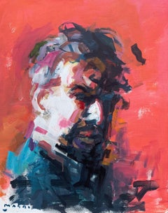 "Portrait on a red background" Oil on Canvas 20"x24" by Masri