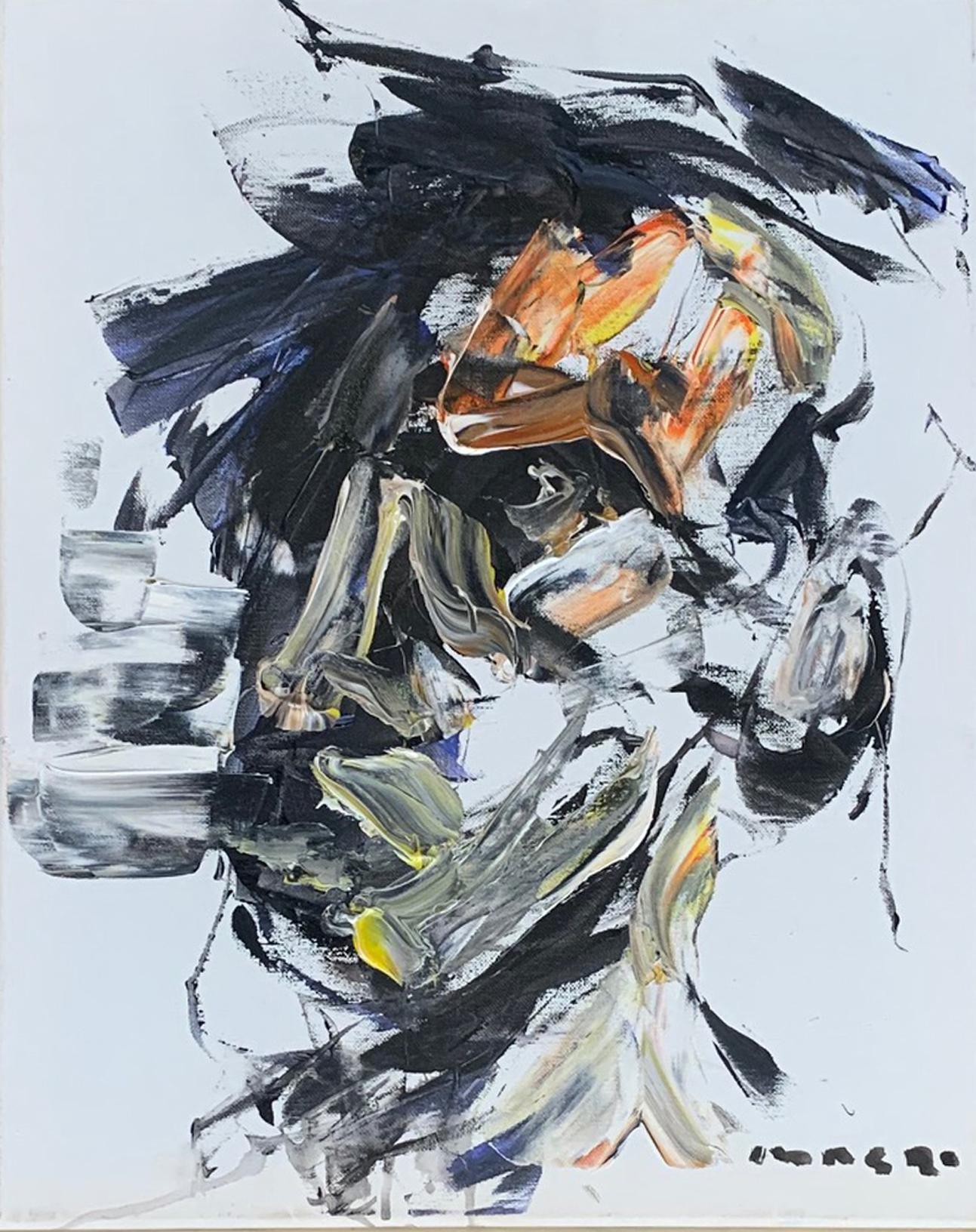 'Self Portrait in Black and Orange' oil on canvas by Masri