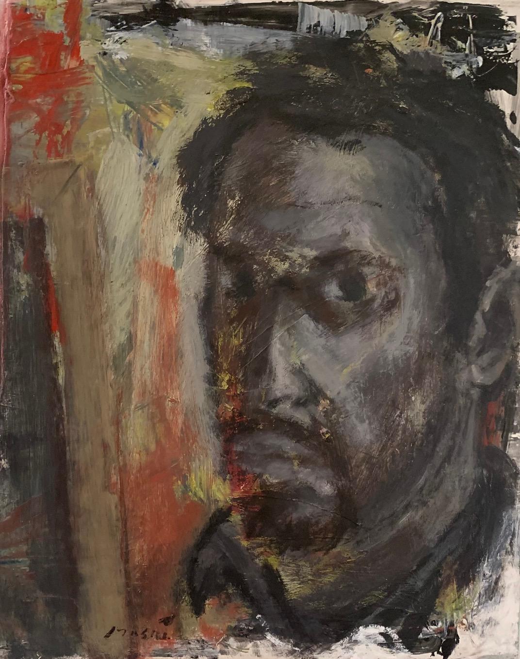 Masri Hayssam Figurative Painting - "Self Portrait In Dark" Oil on canvas 20"x16" by Masri