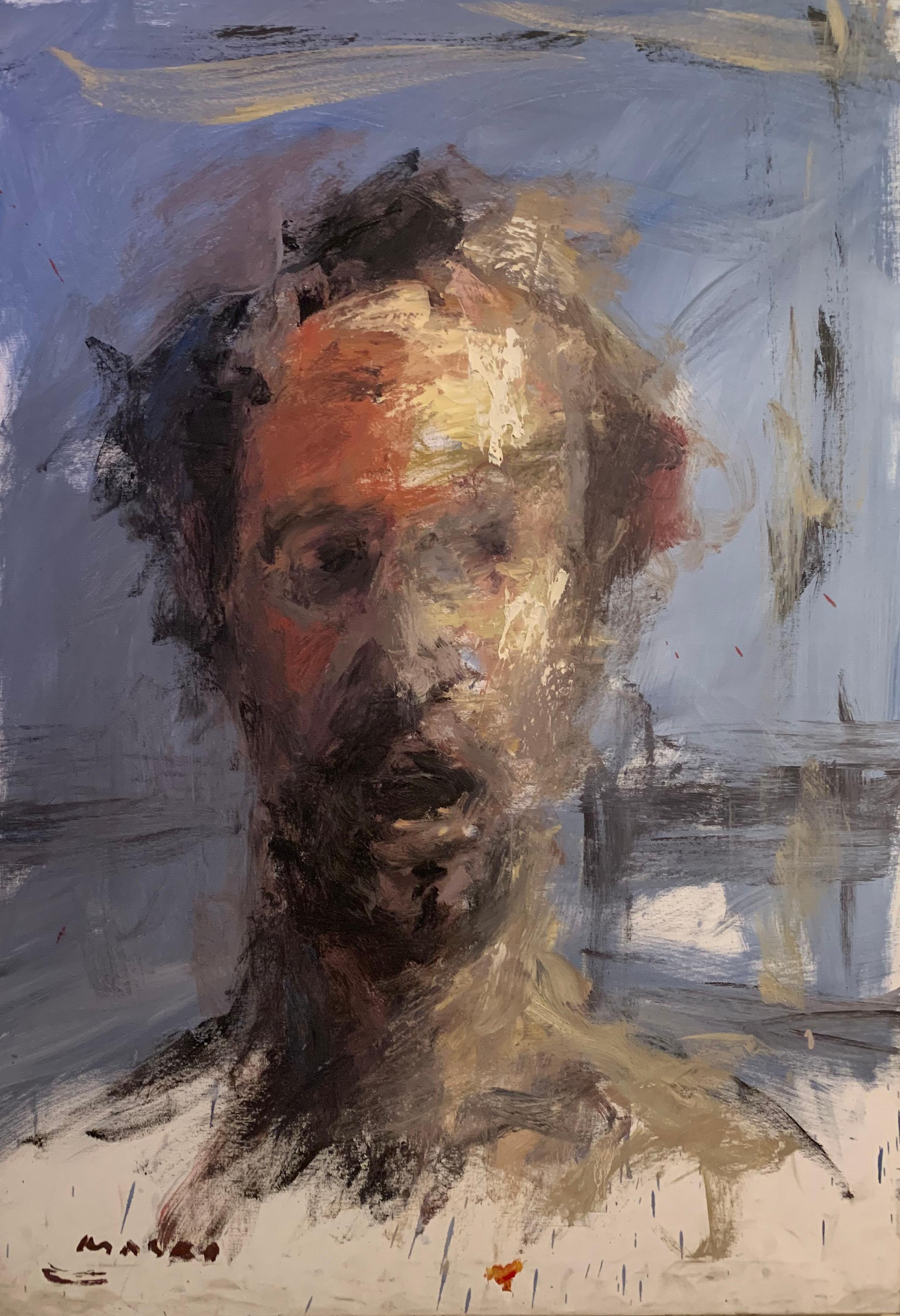 Masri Hayssam Portrait Painting - "Untitled" Contemporary Abstract Portrait of a Young Man by Masri