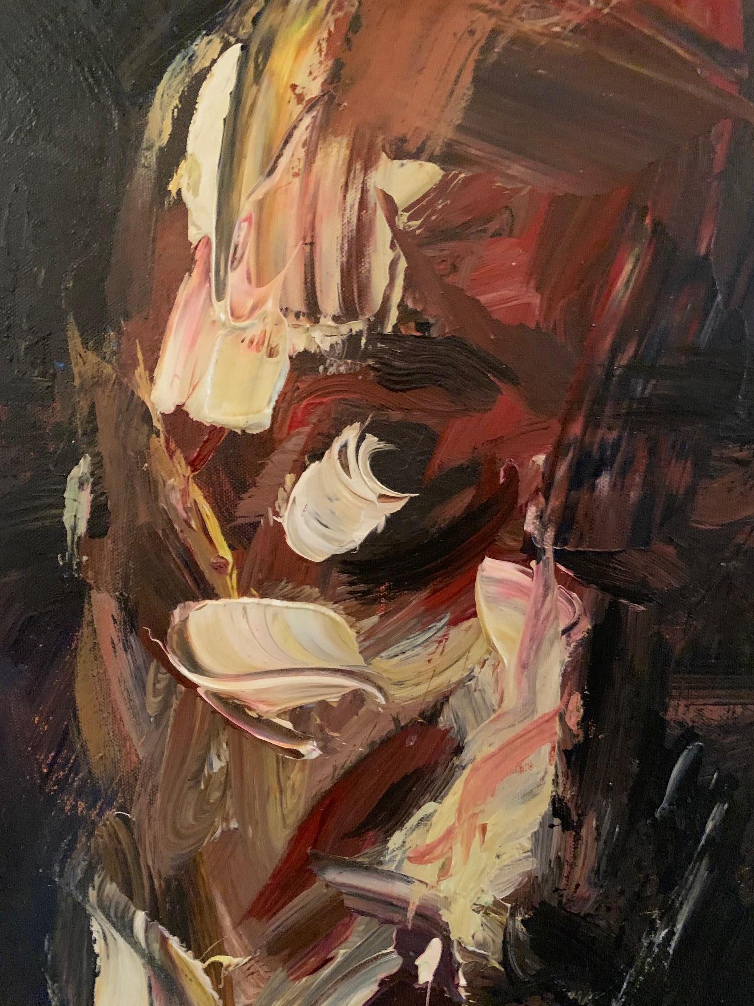Contemporary Self-Portrait On Brown  Original Oil On Canvas  - Painting by Masri Hayssam