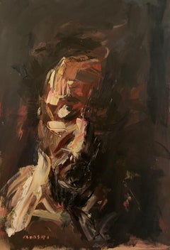 Self-Portrait contemporain marron  Huile originale sur toile 