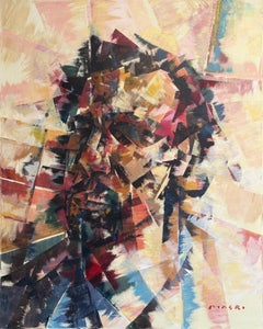 "Shattered Mind" - Colorful Modern Cubist Abstract Mixed Media Self Portrait