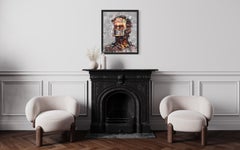 « Shattered Silence », technique mixte, portrait abstrait masculin shattered Cubism par Masri