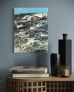 "Snowy Meadow" - Original Landscape with Snow Covered Hill and Colorful Flowers