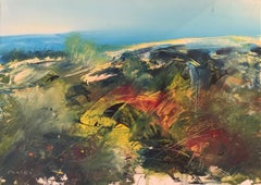 « Summer Time », paysage abstrait contemporain coloré à l'huile sur toile de Masri