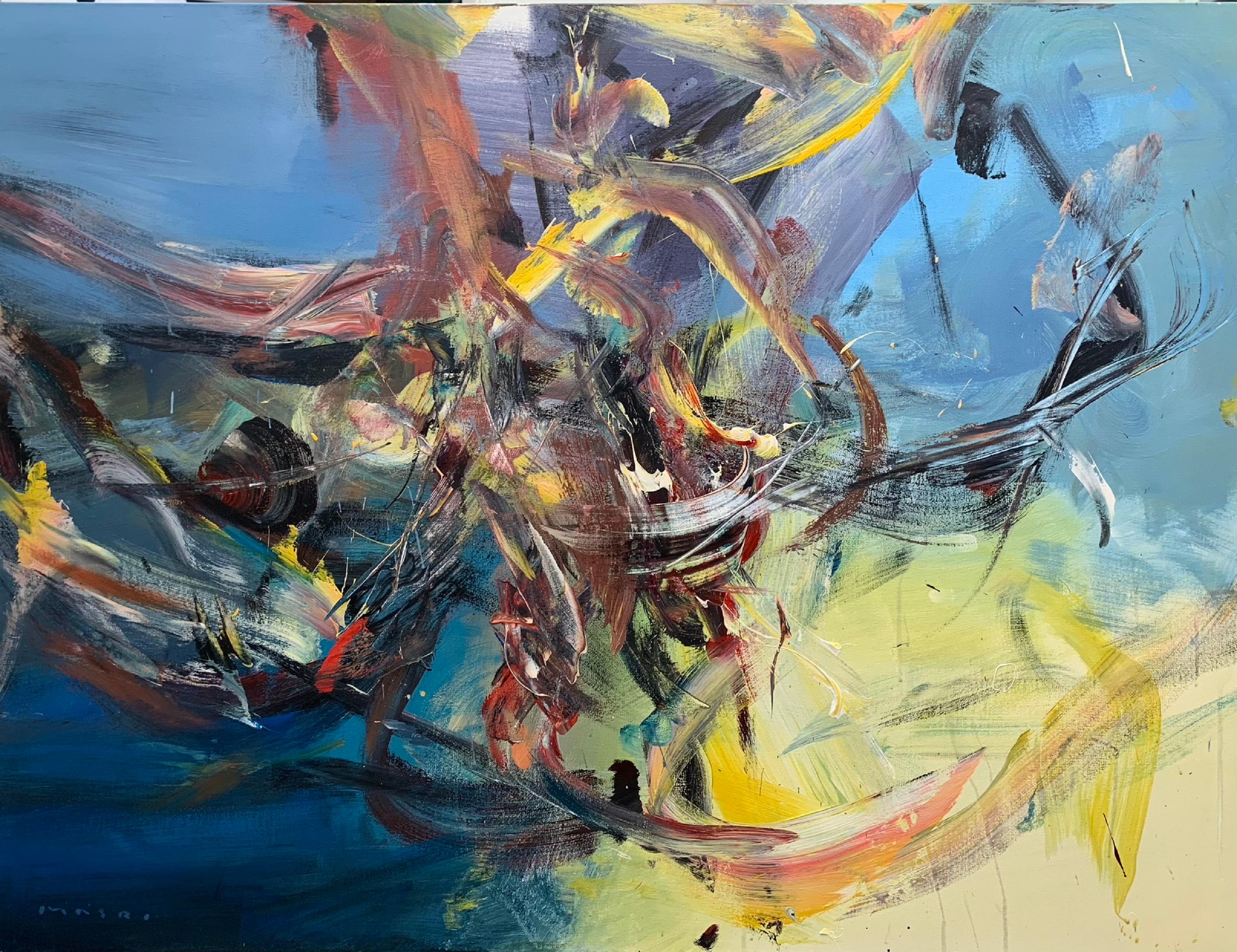 "Symphony" colorata tecnica mista contemporanea espressionista astratta di Masri
