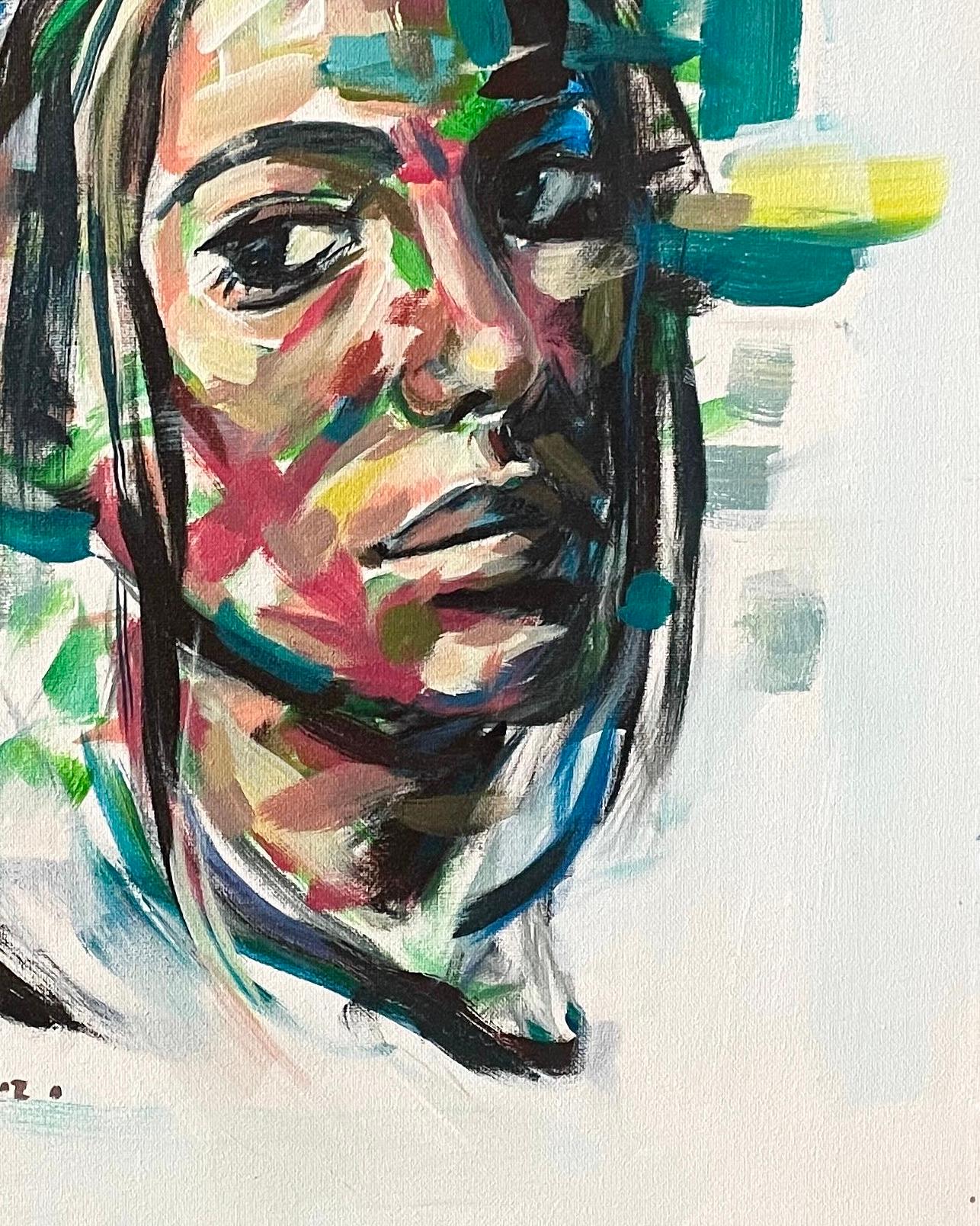 „The Glance“ Abstrakter Expressionismus in Mischtechnik  Porträt einer jungen Frau von Masri im Angebot 6