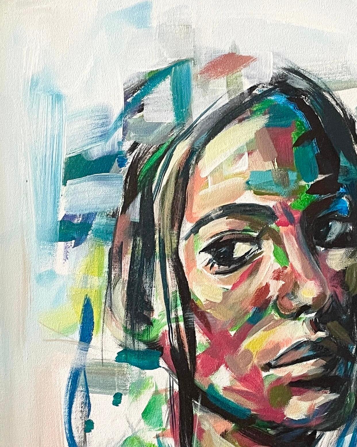 „The Glance“ Abstrakter Expressionismus in Mischtechnik  Porträt einer jungen Frau von Masri im Angebot 2