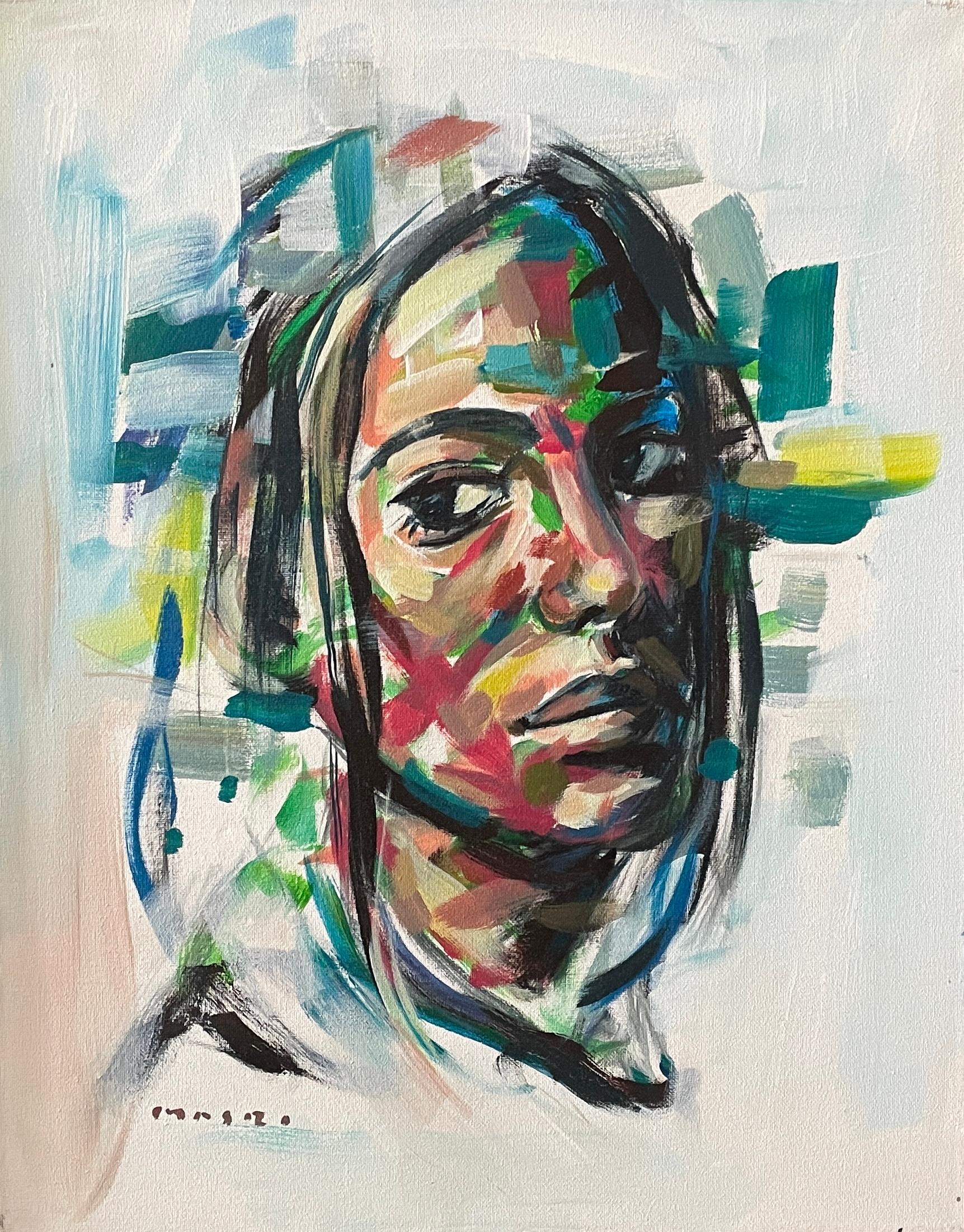 Masri Hayssam Abstract Painting – „The Glance“ Abstrakter Expressionismus in Mischtechnik  Porträt einer jungen Frau von Masri