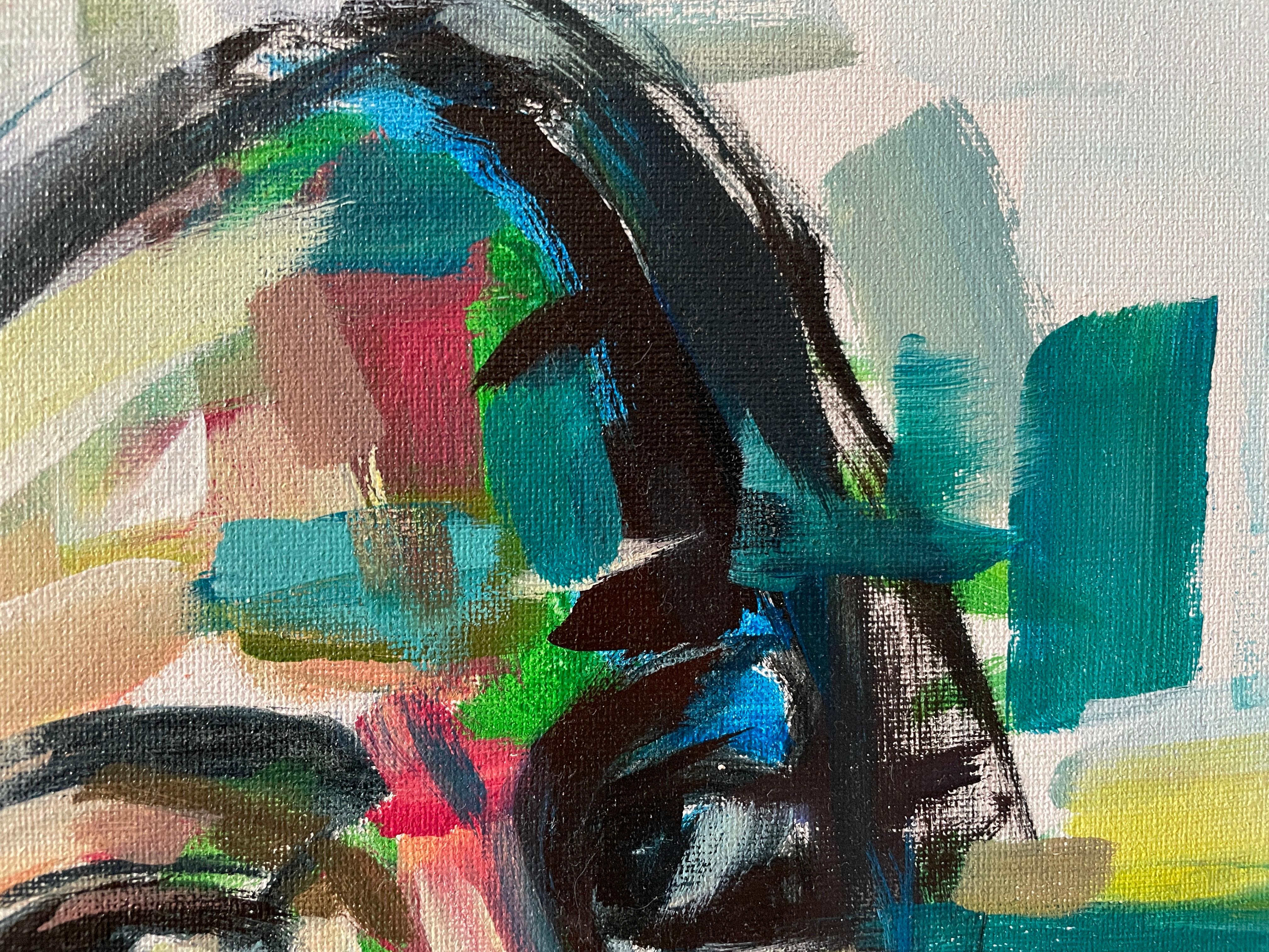 „The Glance“ Abstrakter Expressionismus in Mischtechnik  Porträt einer jungen Frau von Masri im Angebot 3