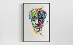 "Il volto dipinto" di Masri - Ritratto astratto colorato dipinto a mani nude