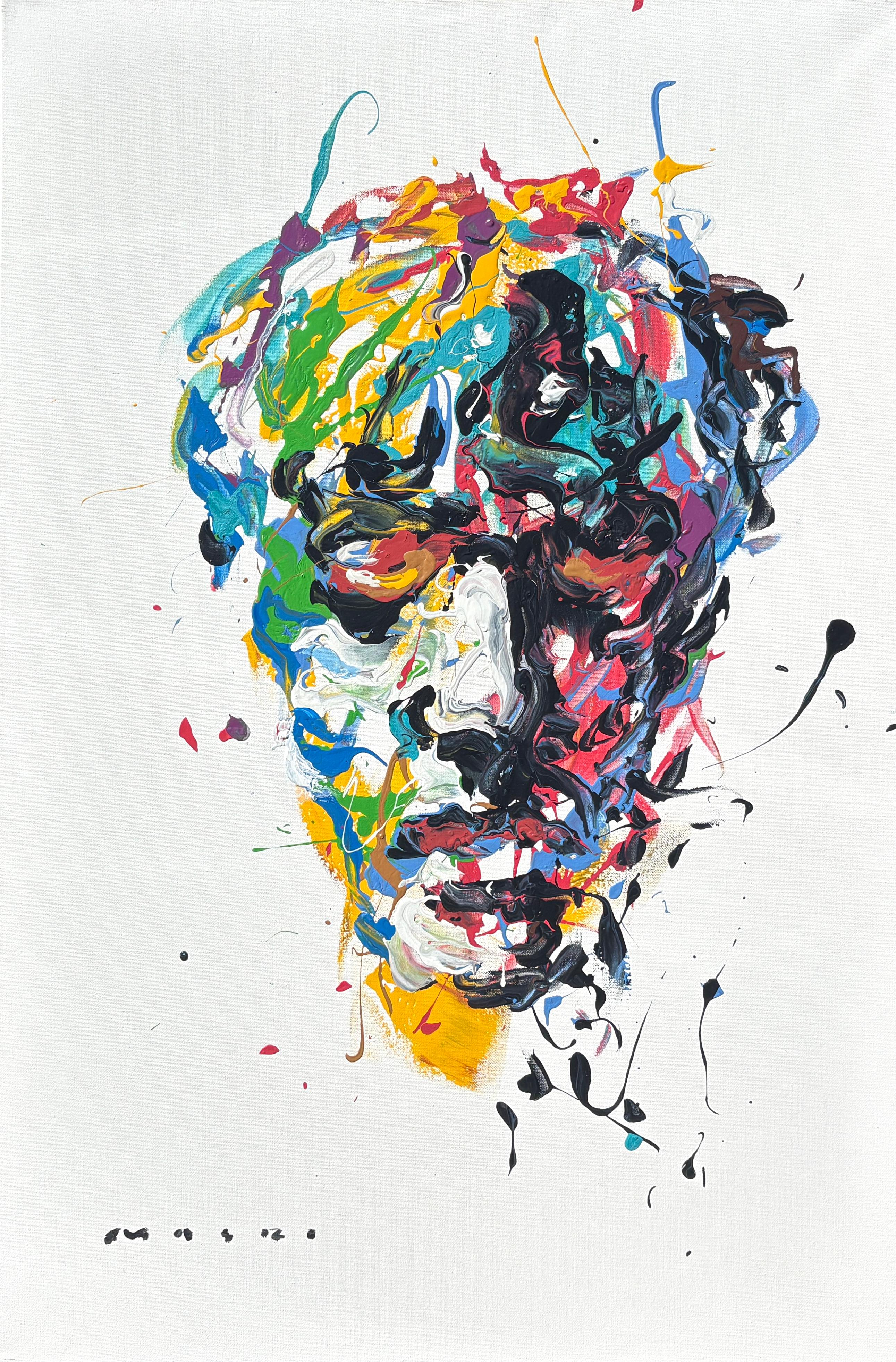 "Il volto dipinto" di Masri - Ritratto astratto colorato dipinto a mani nude