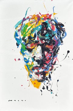 "Il volto dipinto" di Masri - Ritratto astratto colorato dipinto a mani nude