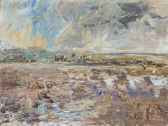 "Threatening Sky" - Earth Tone Textured Impasto Contemporary Landscape Artwork