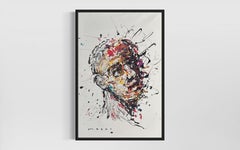 "Inclinado" de Masri - Retrato Expresionista Rojo, Amarillo y Negro Pintado a Mano