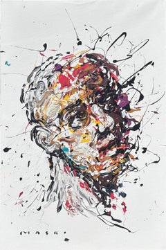 "Tilted" by Masri - Red, Yellow, and Black Expressionist Hand Painted Portrait