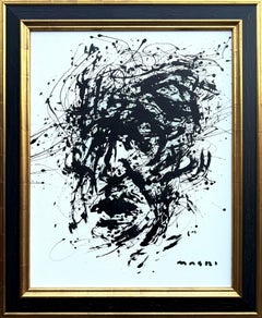 "Untangled" by Masri - Portrait abstrait en noir et blanc - Peint à la main à nu