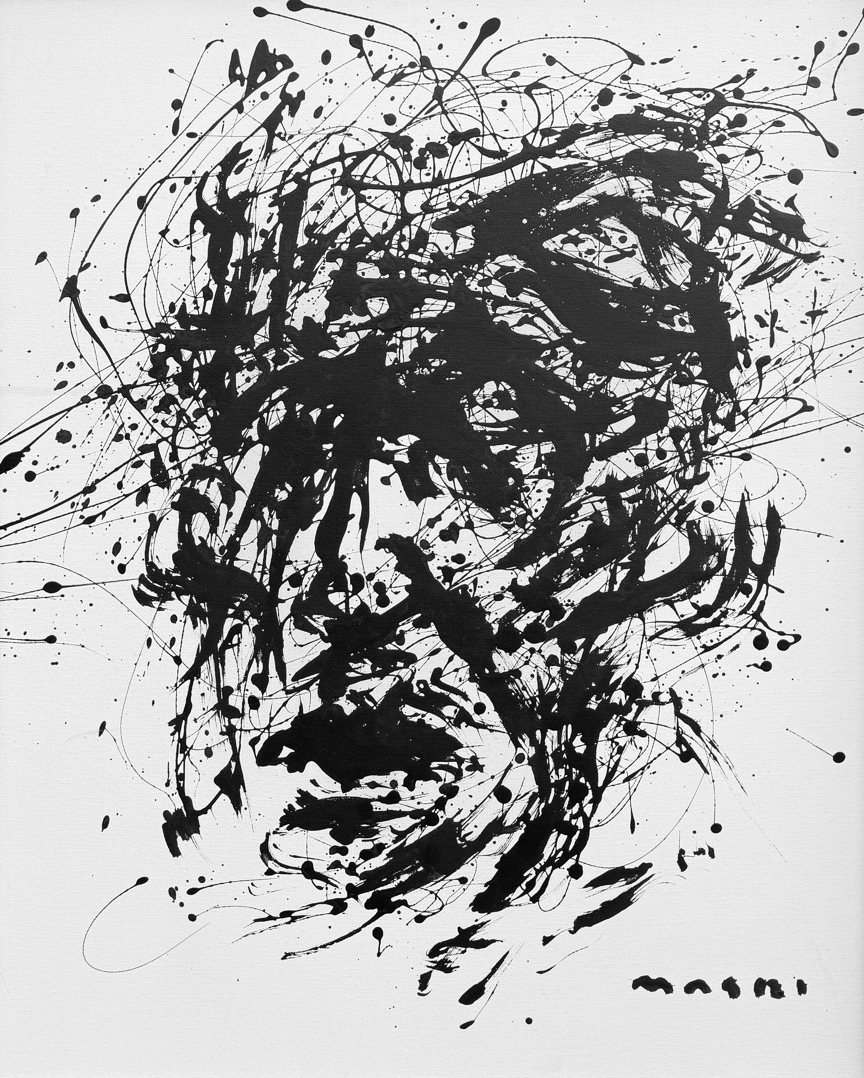 "Untangled" di Masri - Ritratto astratto in bianco e nero - Dipinto a mano nuda