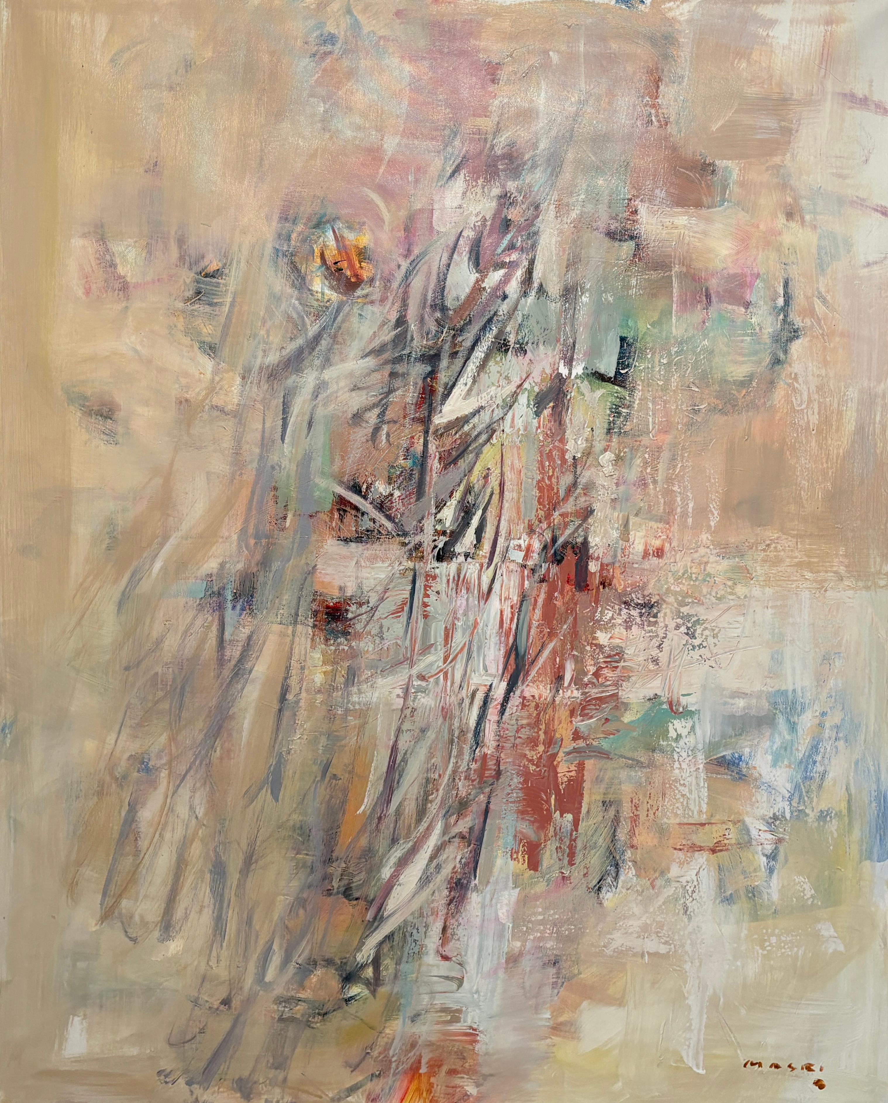 Masri Hayssam Abstract Painting – "Ohne Titel" - Großes Pastell und Erdton Zeitgenössischer Abstrakter Expressionismus