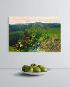 "Veduta Verso Sera" - Textured Post-Impressionist Landscape - Green Hillside